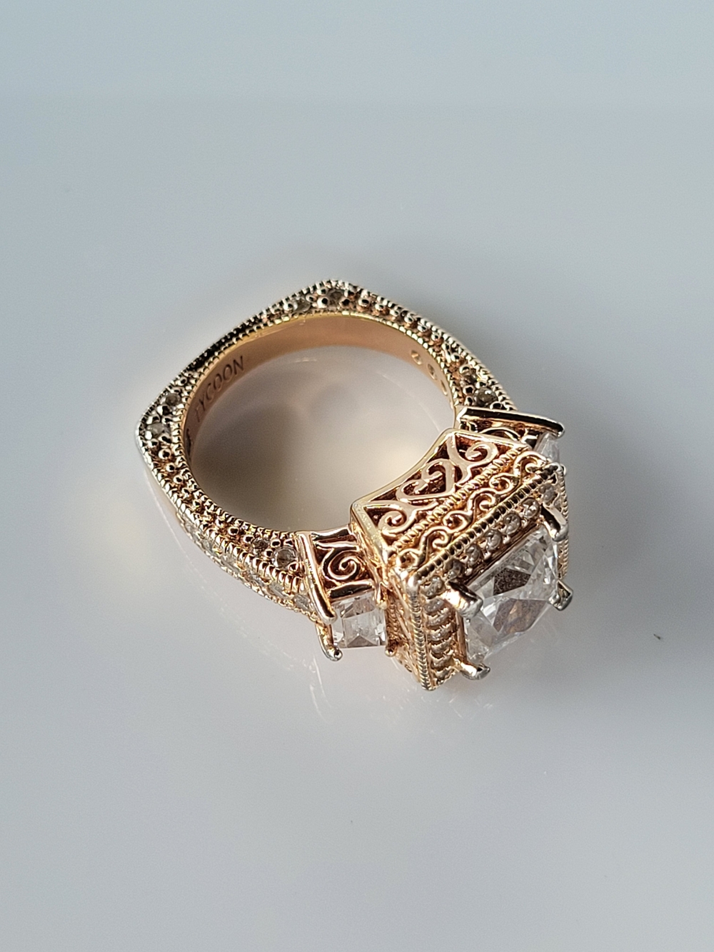 Tycoon Rose/Gold-Plated 925 Sterling Silver Cubic Zirconia  Ring,  Size 7